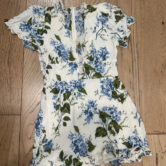 Reformation Mya Cream Floral Mini Dress with Blue and Green Print - Picture 3 of 5